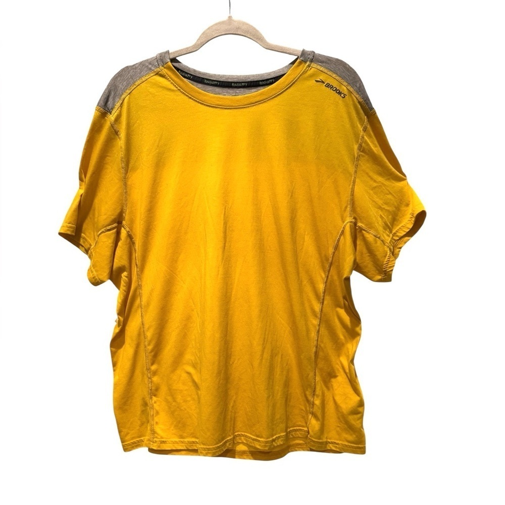 Brooks Run Happy Short Sleeve Performance Tee Yellow Gray XXL